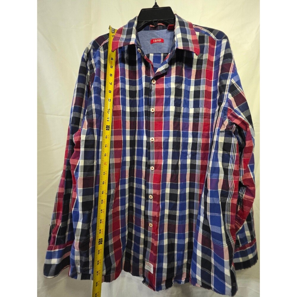 IZOD Men's XL Long Sleeve Plaid Button Up Shirt Multicolor Washed Classics - Picture 2 of 4